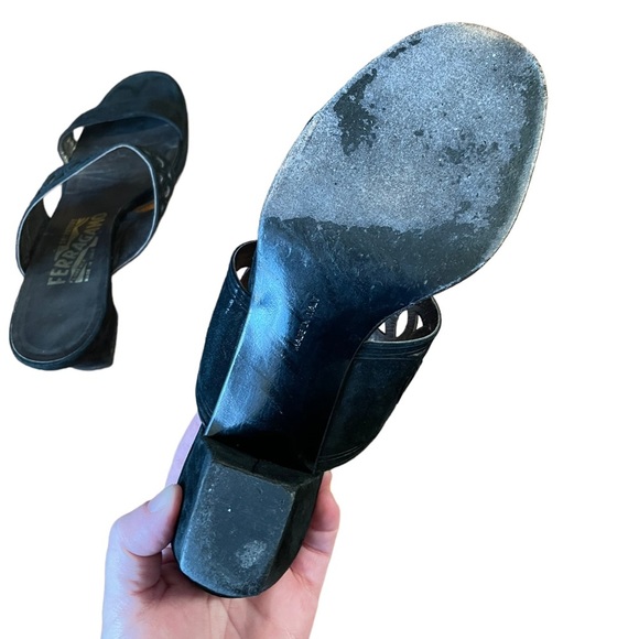 FERRAGAMO Black suede double strap slide on sandals Size 7 - Picture 7 of 8